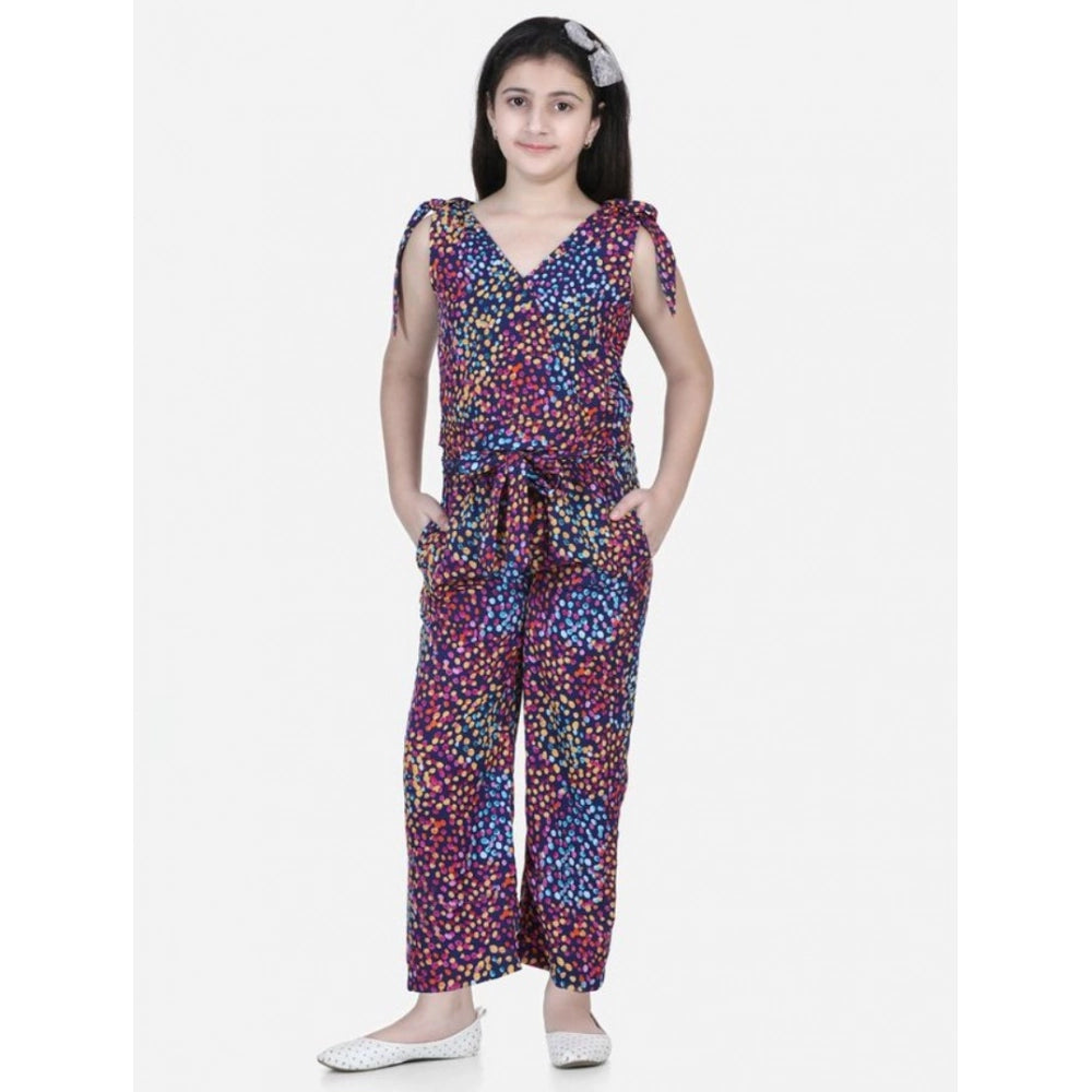 HamariDookan Girl's Polyester Crepe Floral Short Sleeve Set (Multicolor)