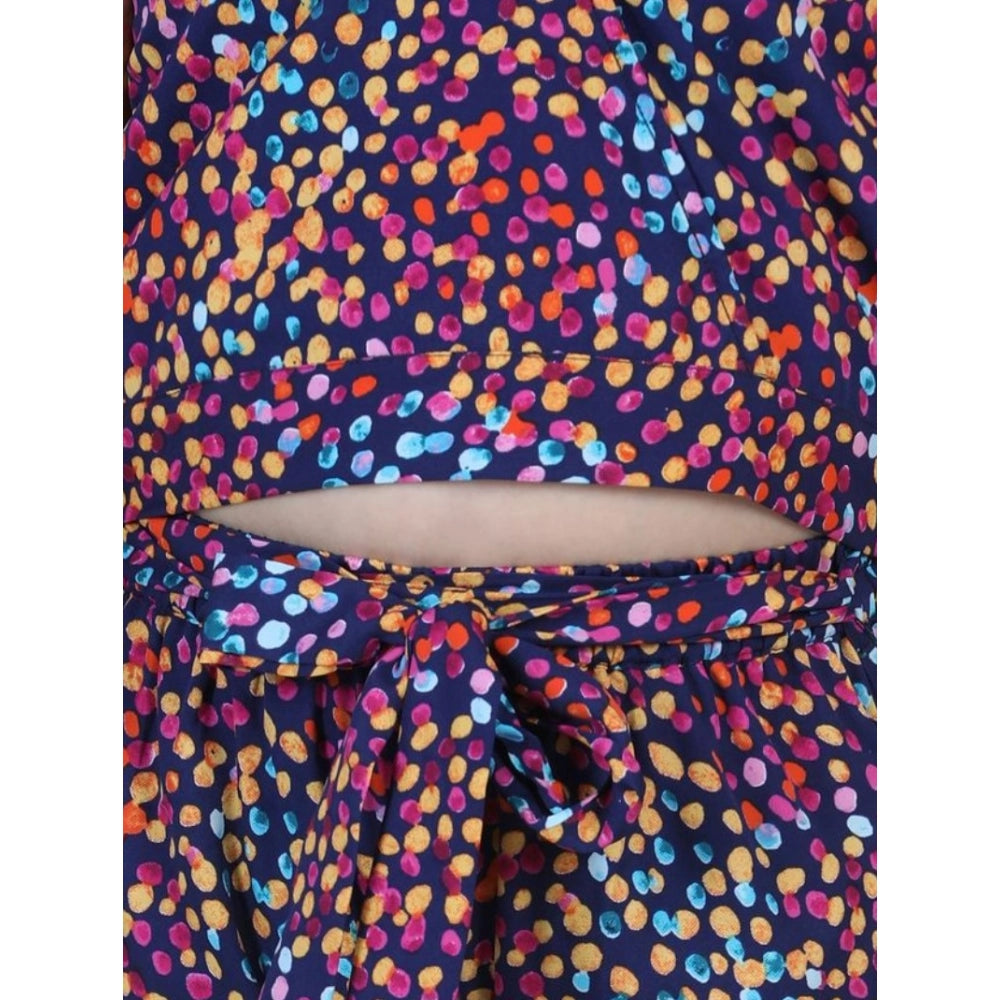 HamariDookan Girl's Polyester Crepe Floral Short Sleeve Set (Multicolor)
