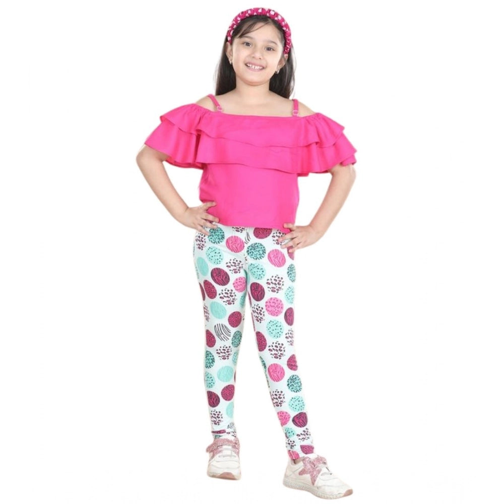 HamariDookan Girl's Cotton Floral Elasticated Jegging and Top (Pink)