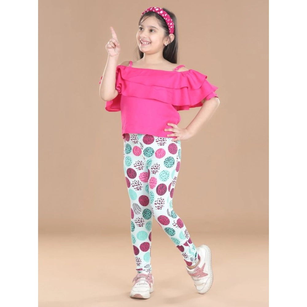 HamariDookan Girl's Cotton Floral Elasticated Jegging and Top (Pink)