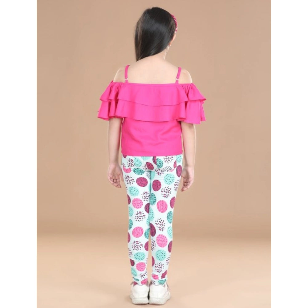 HamariDookan Girl's Cotton Floral Elasticated Jegging and Top (Pink)