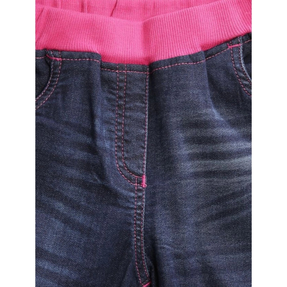 HamariDookan Girl's Denim Ribbed Elasticated Shorts (Pink-Blue)