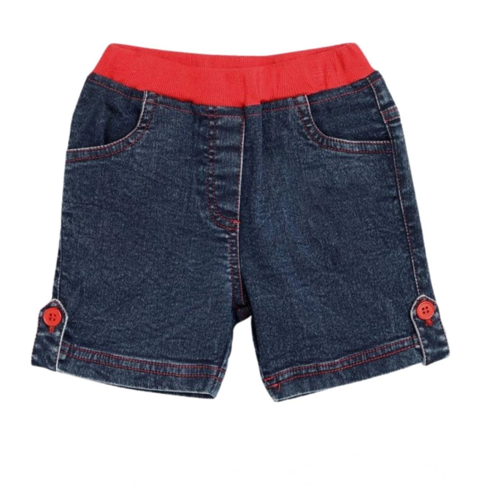 HamariDookan Girl's Denim Lace Inserts Sleeveless Shorts (Blue-Red)