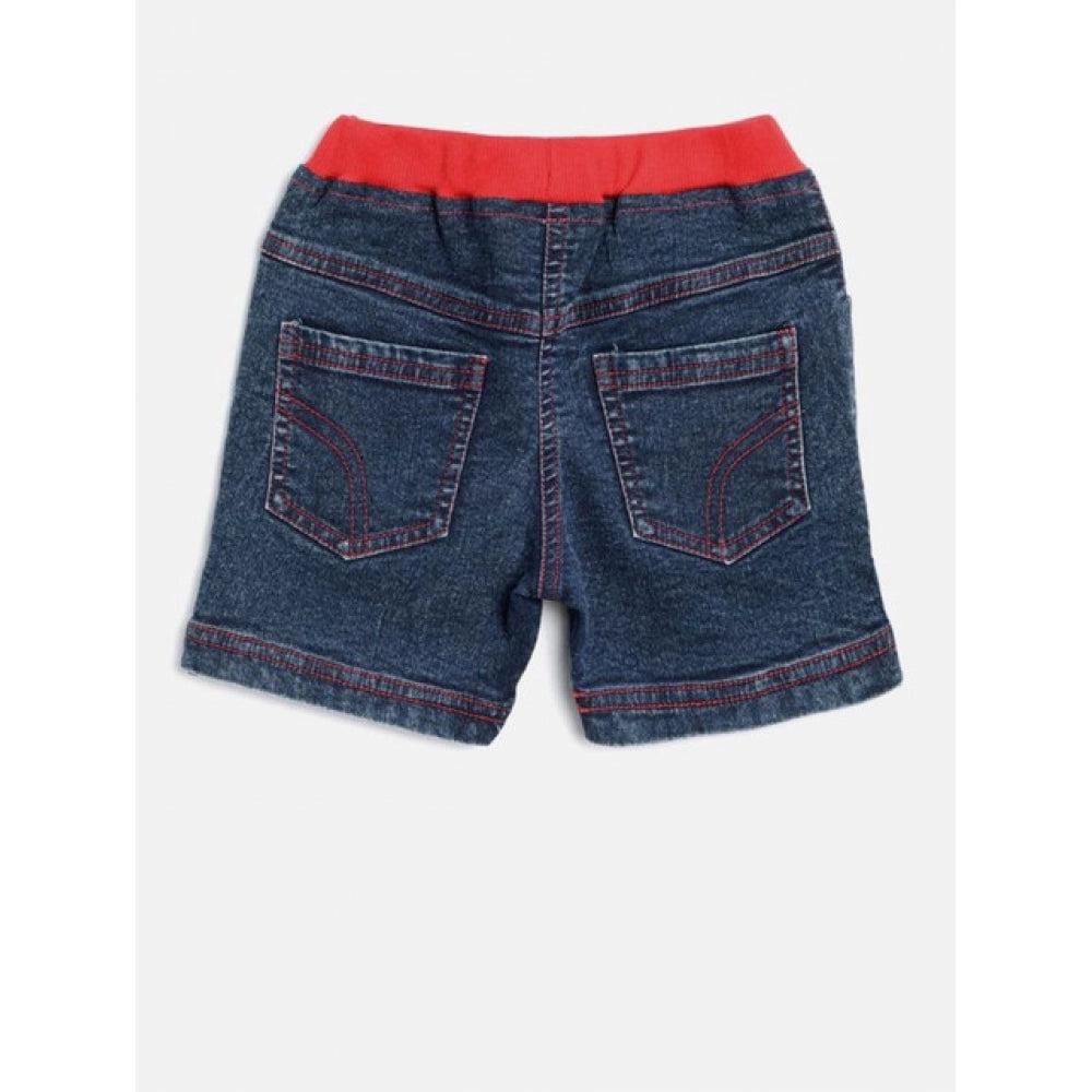 HamariDookan Girl's Denim Lace Inserts Sleeveless Shorts (Blue-Red)
