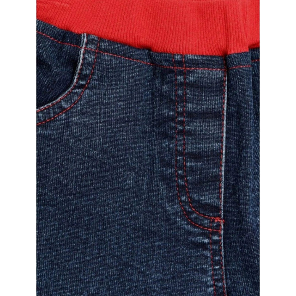 HamariDookan Girl's Denim Lace Inserts Sleeveless Shorts (Blue-Red)
