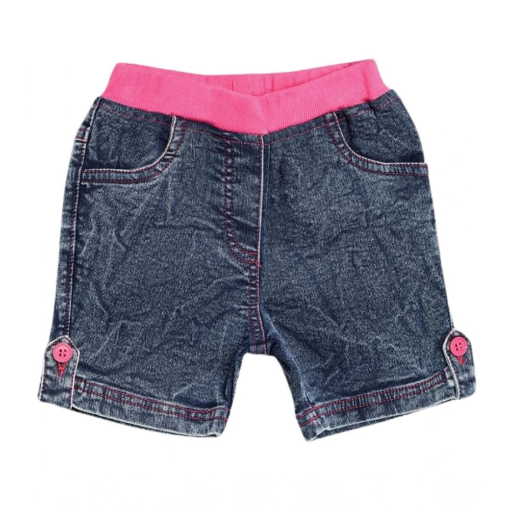 HamariDookan Girl's Denim Lace Inserts Sleeveless Shorts (Blue-Pink)