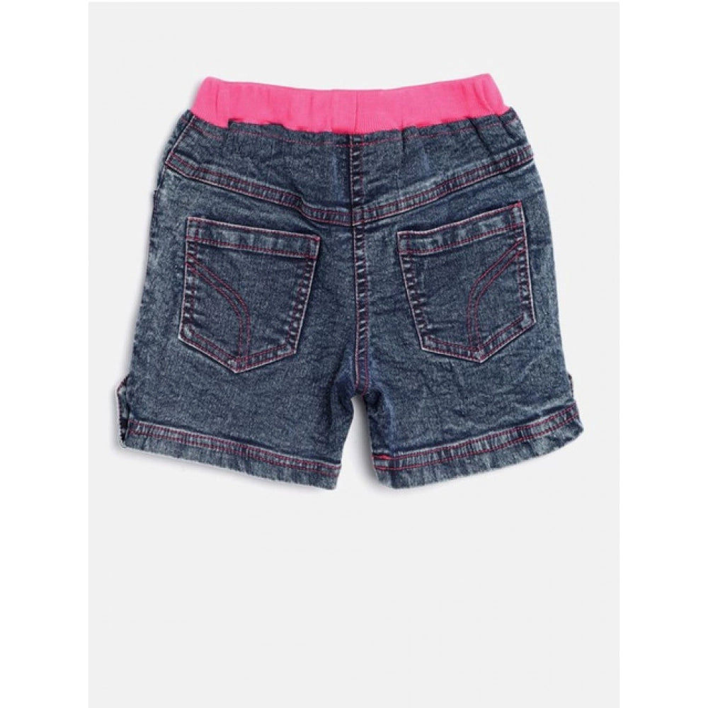 HamariDookan Girl's Denim Lace Inserts Sleeveless Shorts (Blue-Pink)
