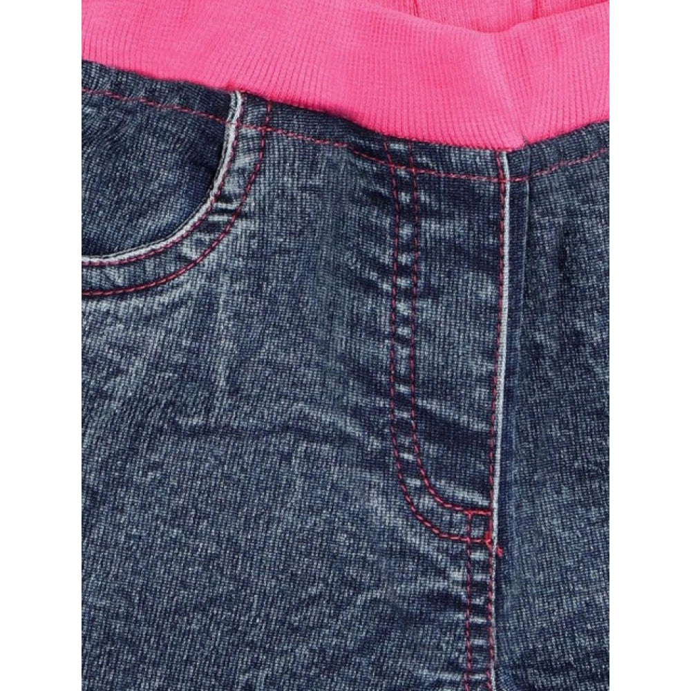 HamariDookan Girl's Denim Lace Inserts Sleeveless Shorts (Blue-Pink)