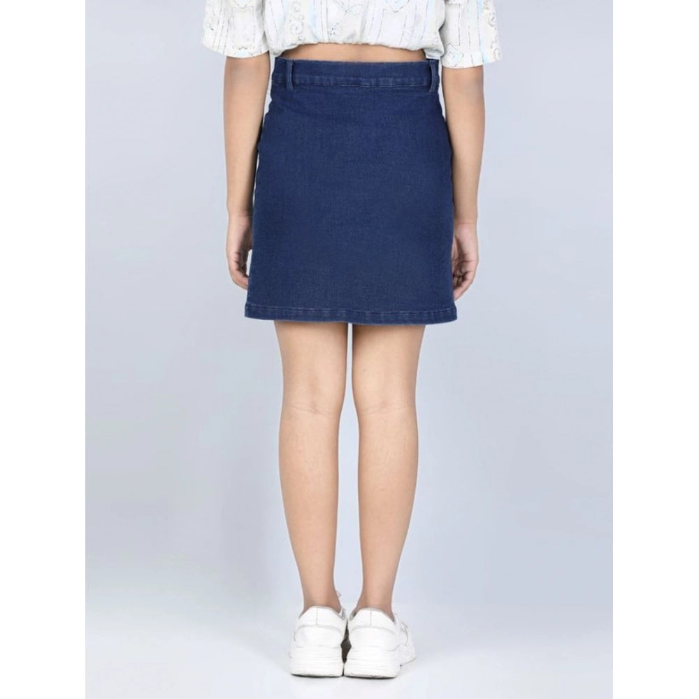 HamariDookan Girl's Denim Solid Buttoned Skirt (Navy Blue)
