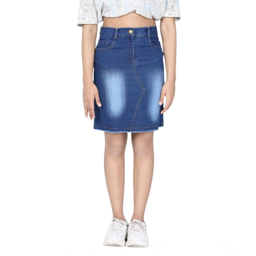 HamariDookan Girl's Denim Solid Buttoned Skirt (Blue)