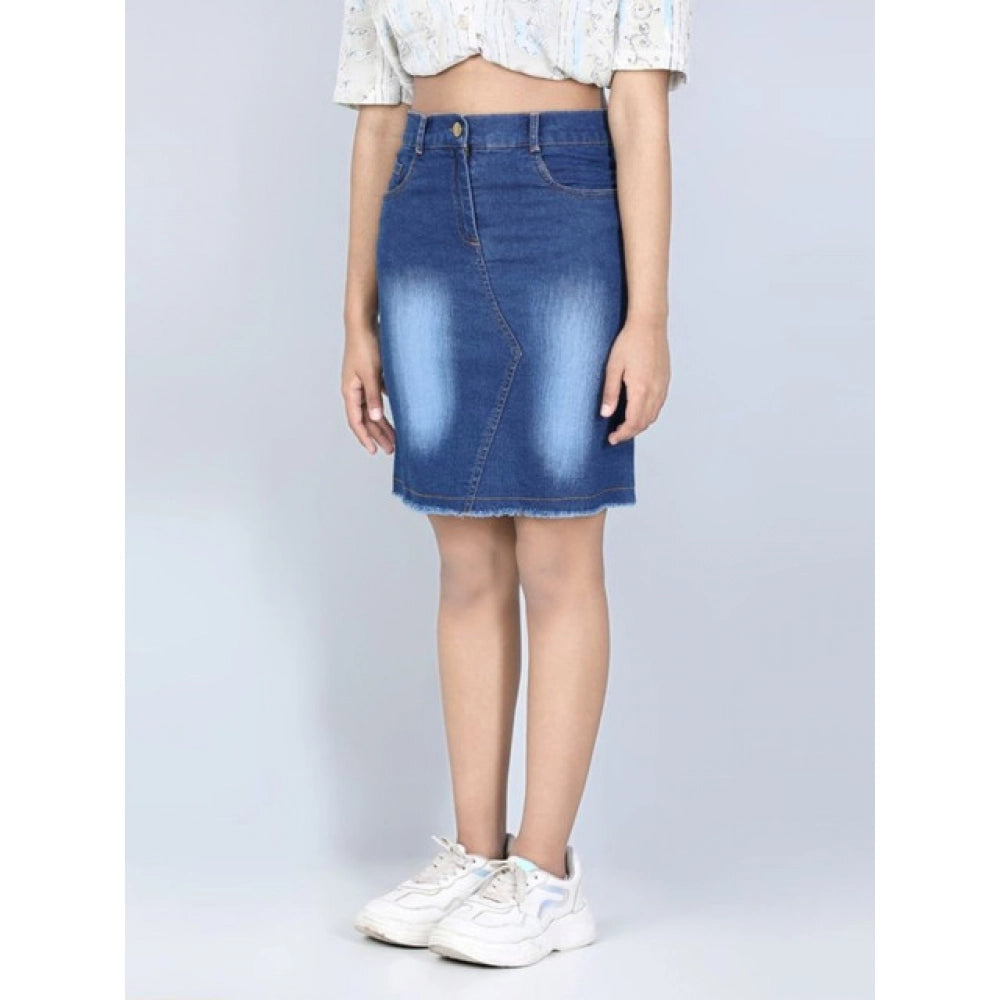 HamariDookan Girl's Denim Solid Buttoned Skirt (Blue)