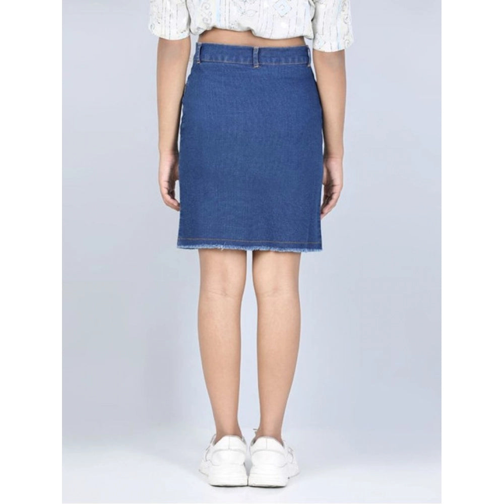 HamariDookan Girl's Denim Solid Buttoned Skirt (Blue)