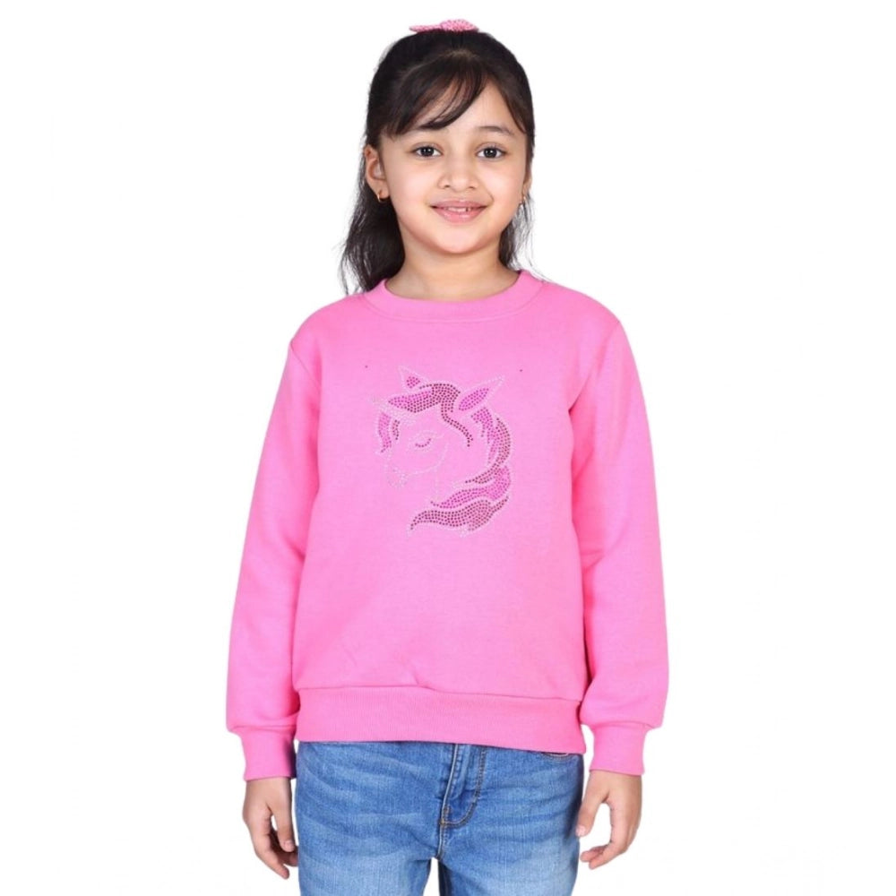 HamariDookan Girl's Fleece Embellished Long Sleeves Sweatshirt (Pink)