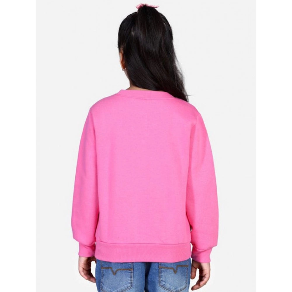 HamariDookan Girl's Fleece Embellished Long Sleeves Sweatshirt (Pink)