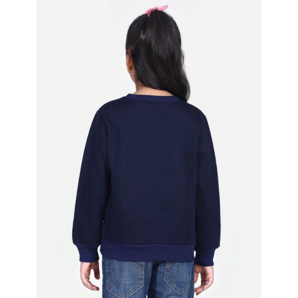 HamariDookan Girl's Fleece Embellished Long Sleeves Sweatshirt (Navy Blue)