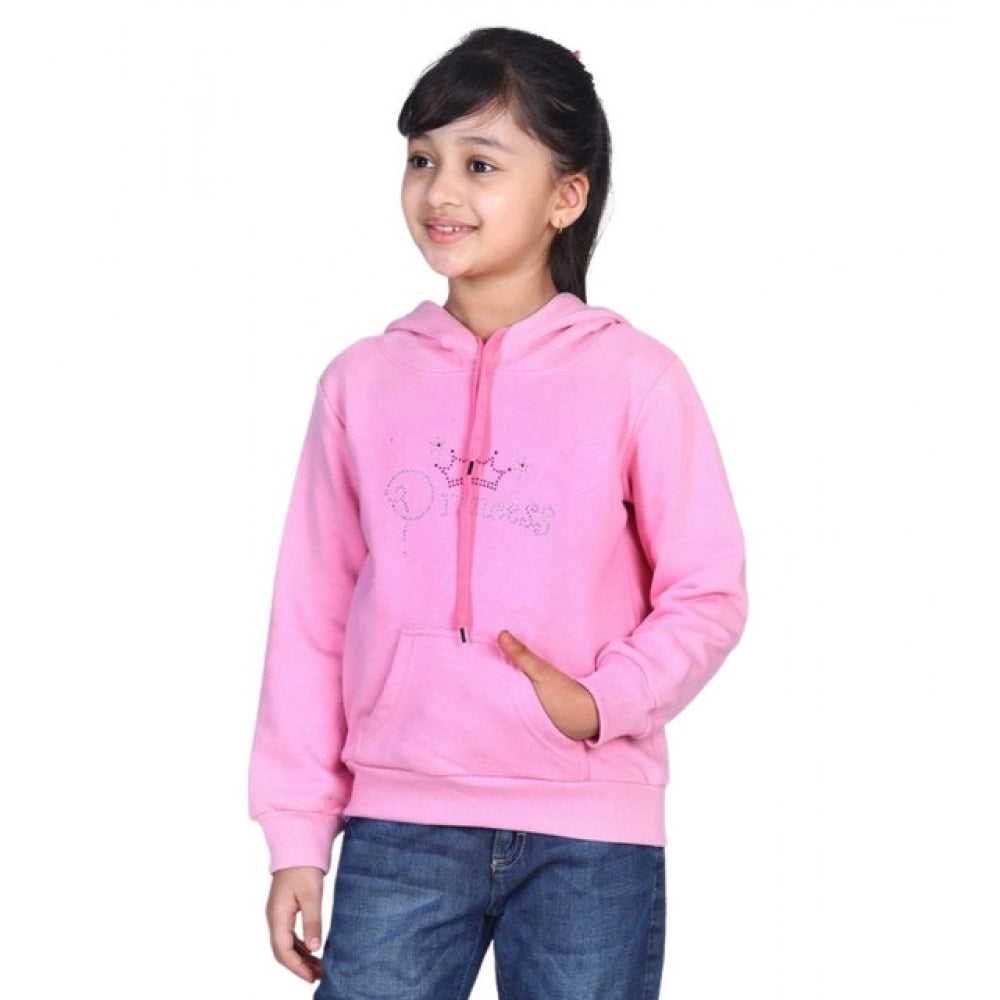 HamariDookan Girl's Fleece Embellished Long Sleeves Sweatshirt (Light Pink)