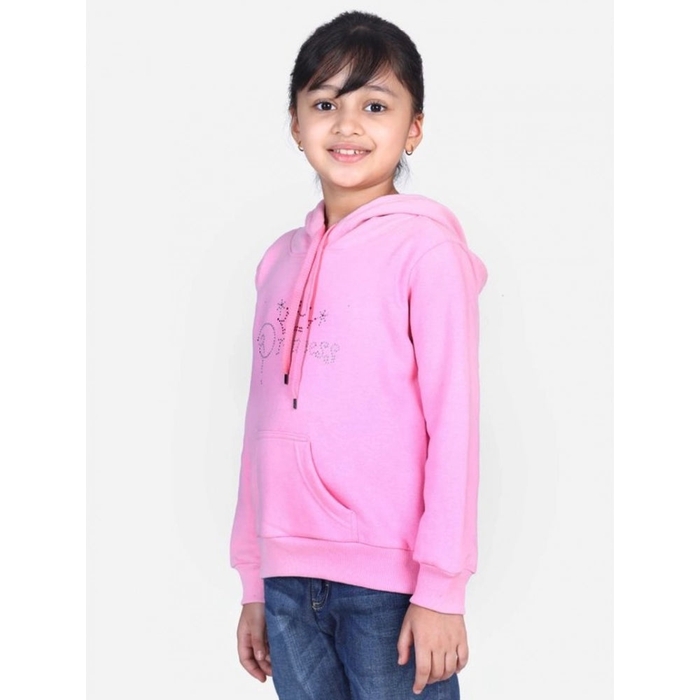 HamariDookan Girl's Fleece Embellished Long Sleeves Sweatshirt (Light Pink)
