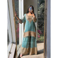 HD Women's Silk Embroidered 3/4th Sleeve Round Kurti With Sharara Pant and Dupatta Set (Sea Green)