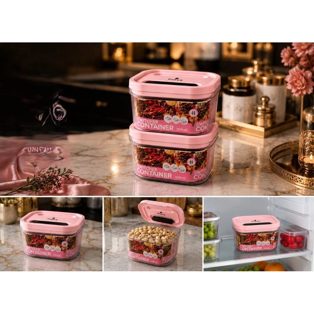 HamariDookan Pack of 2 Switchers Airtight Storage Container Set 500 ML (Pink)