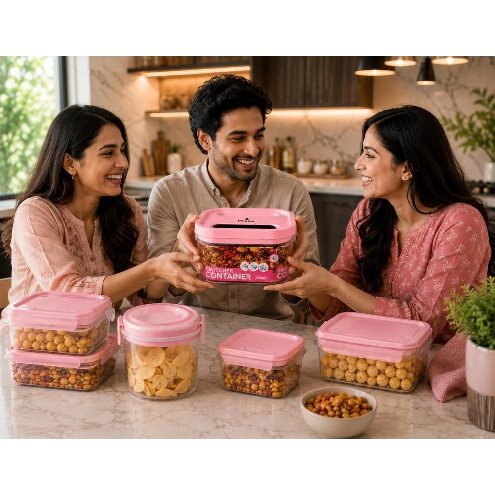 HamariDookan Pack of 2 Switchers Airtight Storage Container Set 500 ML (Pink)