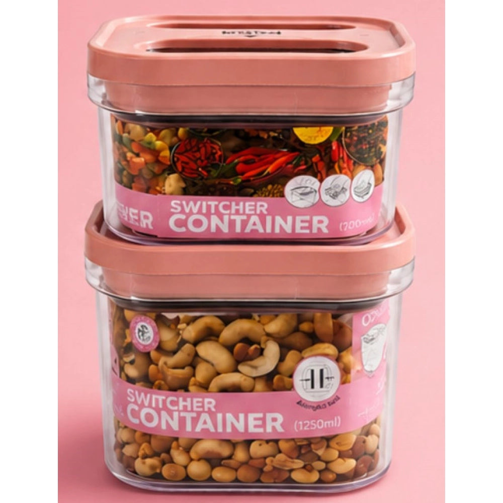 HamariDookan Pack of 2 Switchers Airtight Storage Container Set 1250 ML (Pink)