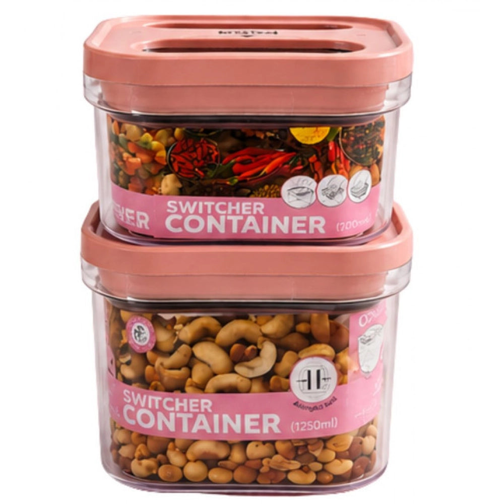 HamariDookan Pack of 2 Switchers Airtight Storage Container Set 1250 ML (Pink)