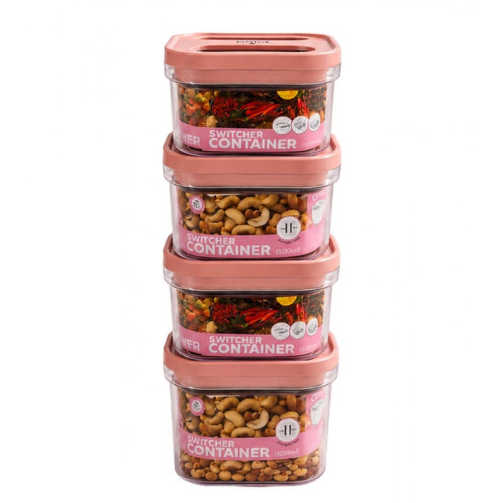 HamariDookan Pack of 4 Switchers Airtight Storage Container Set 1250 ML (Pink)