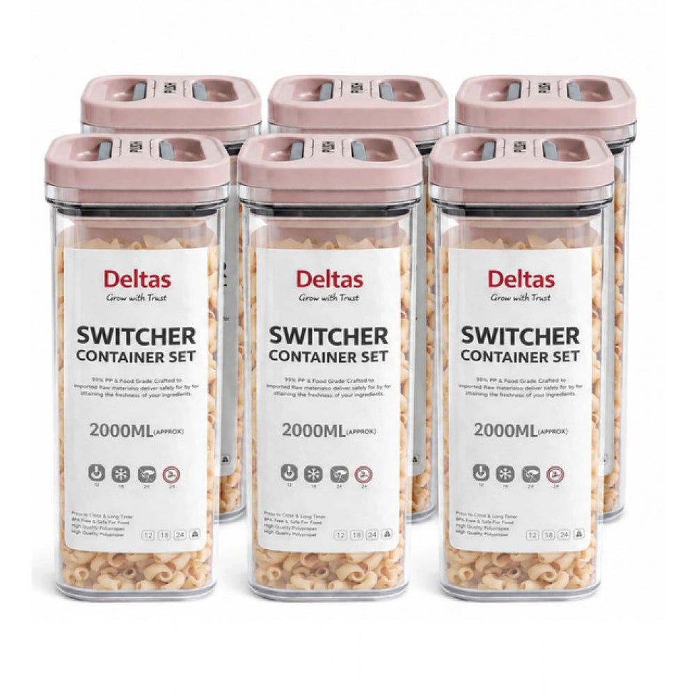 HamariDookan Pack of 6 Switchers Airtight Storage Container Set 2000 ML (Pink)