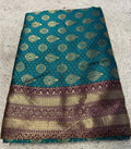Women's Jacquard Printed Saree With Unstitched Blouse - 5.5 Mtr (Teal-Purple)