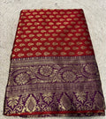 Women's Jacquard Printed Saree With Unstitched Blouse - 5.5 Mtr (Maroon-Purple)
