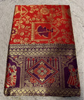 Women's Jacquard Printed Saree With Unstitched Blouse - 5.5 Mtr (Red-Purple)