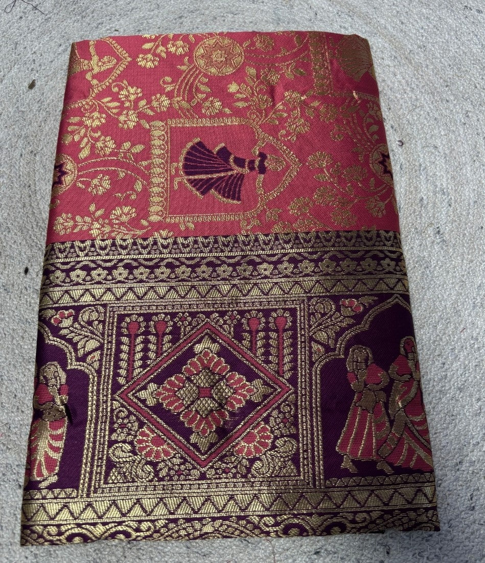 Women's Jacquard Printed Saree With Unstitched Blouse - 5.5 Mtr (Pink-Purple)