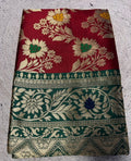 Women's Jacquard Floral Printed Saree With Unstitched Blouse - 5.5 Mtr (Maroon-Green)