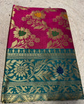 Women's Jacquard Floral Printed Saree With Unstitched Blouse - 5.5 Mtr (Magenta-Teal)