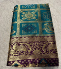 Women's Jacquard Printed Saree With Unstitched Blouse - 5.5 Mtr (Teal-Purple)