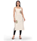 Women's Khadi Cotton Floral-Paisley Printed Scoop Neck Sleeveless Kurti (Off White)